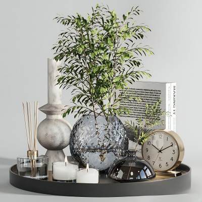 现代绿植蜡烛书籍摆件